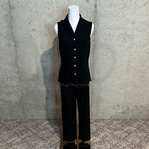 Ronni Nicole Black Beaded Fringe 2-Piece Pant Set | Y2K | Women’s Size 10